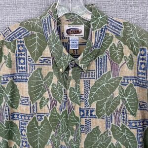 Vtg Reyn Spooner Eddy 3XL Y2K Green Tan Arrow Floral Kloth Popover Tribal Frond